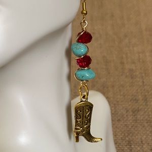 Handmade Western Style Wire Wrapped Earrings Boot Charm Gold Tone